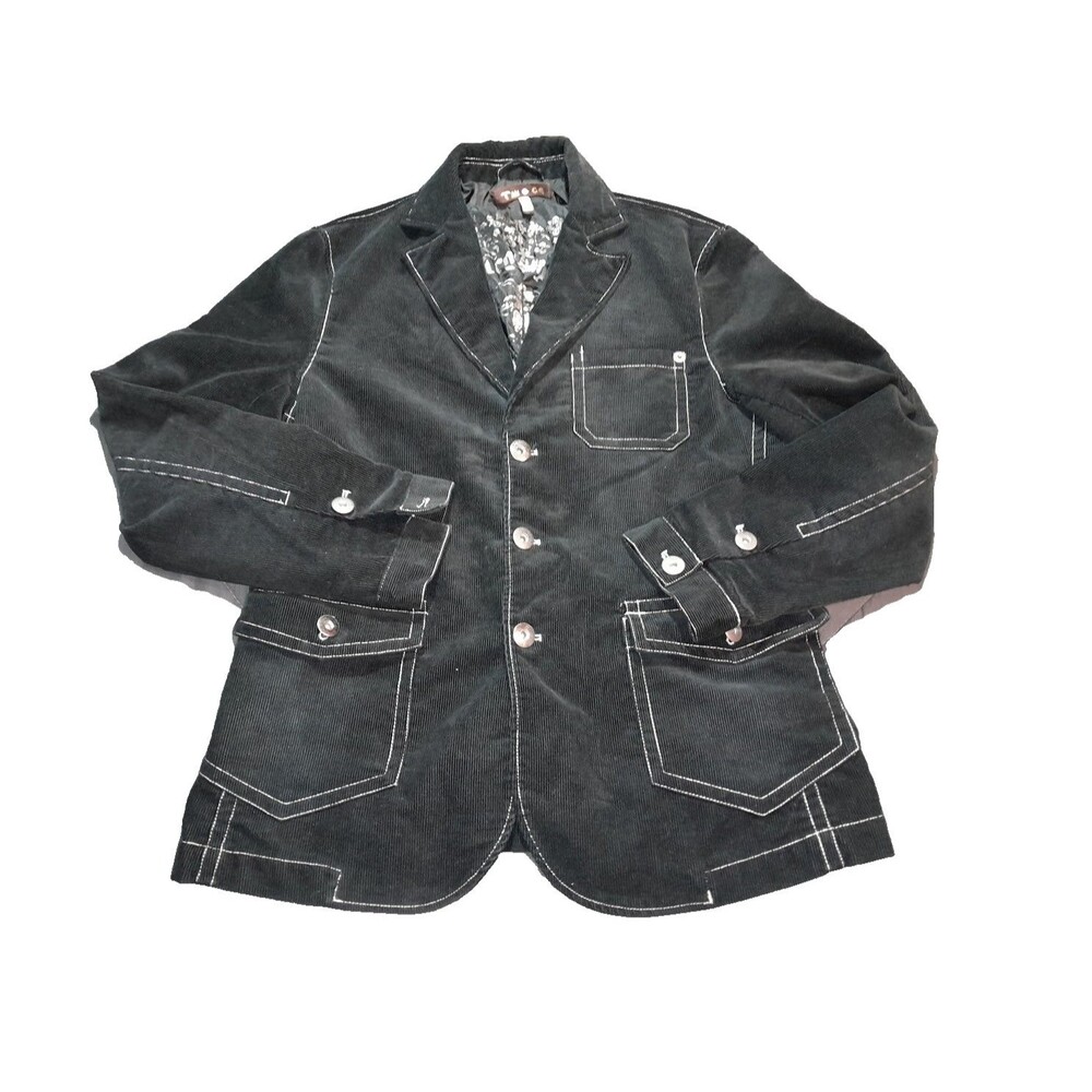 Vintage Y2k Twocé Contrast Stitch Black Corduroy Utility Blazer Jacket Size L